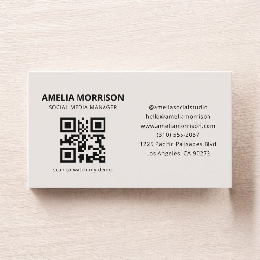 Neutraal Beige QR Code Minimalist Professional Visitekaartje