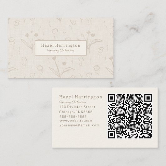 Neutraal beige QR-code Visitekaartje minimalistisc (Voorkant / Achterkant)