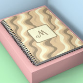 Neutraal Beige Retro Golven Persoonlijk Monogram Notitieboek