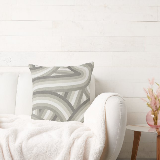 Neutraal/beige retro regenboog strepen patroon kussen (Bank)