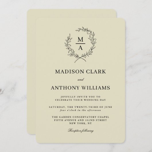 Neutraal beige Simple Elegant Monogram Weddenschap Kaart (Voorkant / Achterkant)