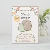 Neutraal beige slak verjaardag uitnodiging (Staand voorkant)