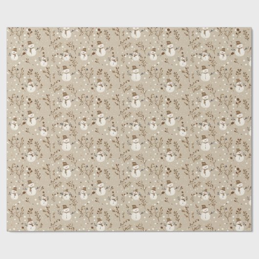 Neutraal beige sneeuwman patroon w / sneeuw en twi cadeaupapier (Vlak)