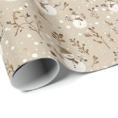 Neutraal beige sneeuwman patroon w / sneeuw en twi cadeaupapier (Rol Hoek)