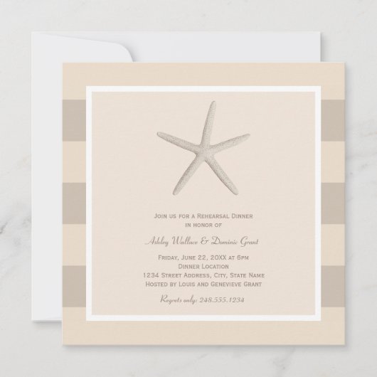 Neutraal beige Starfish Beach Wedding Rehearings Kaart (Voorkant)