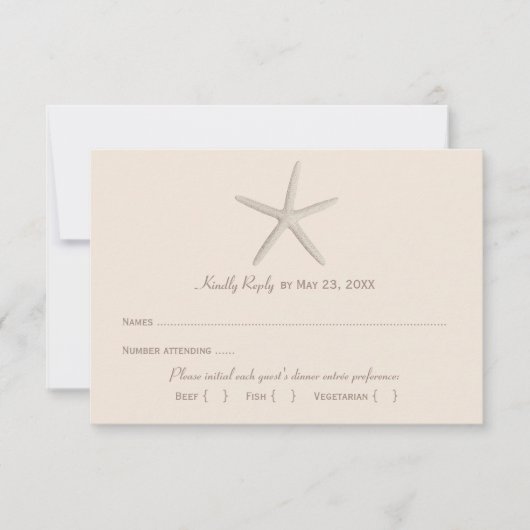 Neutraal beige strandstrand bruiloften RSVP kaartje (Voorkant)