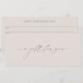 Neutraal Beige Tan Elegant Modern Cadeaubon (Voorkant / Achterkant)