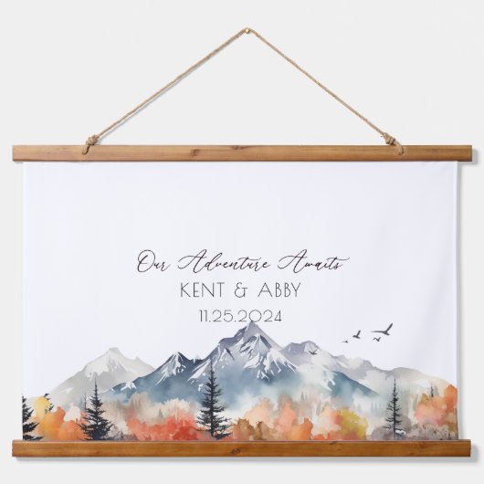 Neutraal Berg Aquarel Trouwgastenboek Hangend Wandkleed (Voorkant)