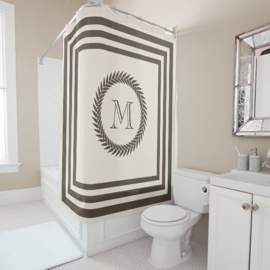 Neutraal biscotti en Fancy cacao monogram Douchegordijn (In situ)