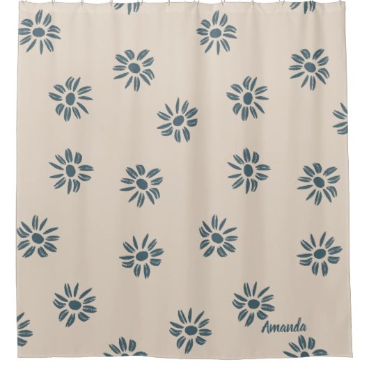 Neutraal Blauw Beige Monogram Naam Douchegordijn (Voorkant)