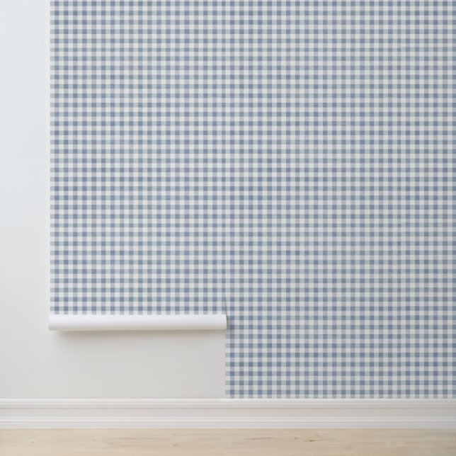 Neutraal Blauw Grijs Klein Gingham Patroon Behang (Applicatie)