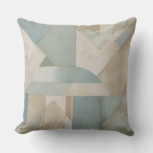 Neutraal Blauw Groen Beige Abstracte Geometrische  Kussen (Voorkant)