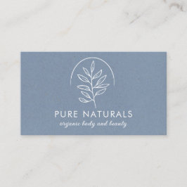 Neutraal Blauw Modern Botanisch Leaf Logo Simple Visitekaartje