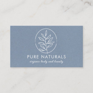 Neutraal Blauw Modern Botanisch Leaf Logo Simple Visitekaartje