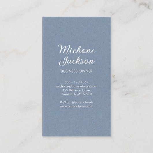 Neutraal blauw modern botanisch leder Eenvoudig mo Visitekaartje (Achterkant)