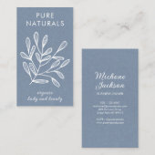 Neutraal blauw modern botanisch leder Eenvoudig mo Visitekaartje (Voorkant / Achterkant)