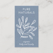 Neutraal blauw modern botanisch leder Eenvoudig mo Visitekaartje (Voorkant)