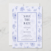 Neutraal Blauw Schaduw bloemenpatroon Sla de datum Kaart (Voorkant)