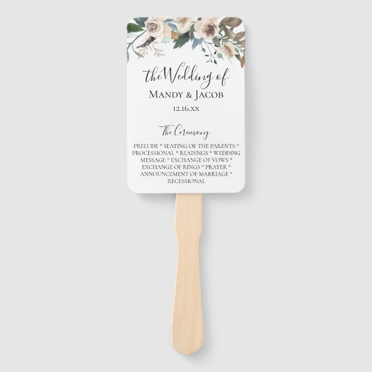 Neutraal bloemboeket bruiloft programma fans handwaaier (Voorkant)