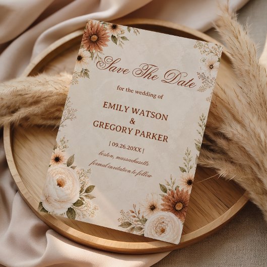 Neutraal Bloemig Elegant Vintage Save The Date