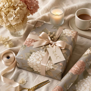 Neutraal Bloemmotief Beige Hydrangea Cottagecore Cadeaupapier