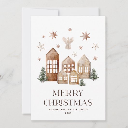 Neutraal Boheems Kerst Compositie Corporate Feestdagenkaart (Voorkant)