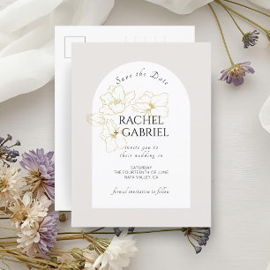 neutraal Boho Arch Gouden Bloemen Huwelijk Briefkaart