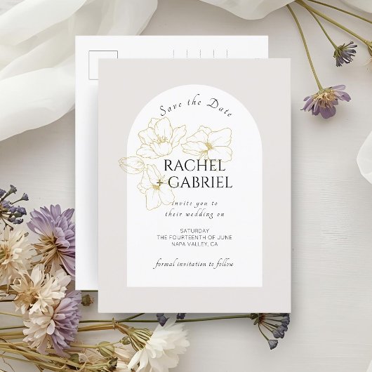 neutraal | Boho Arch Gouden Bloemen Huwelijk Briefkaart