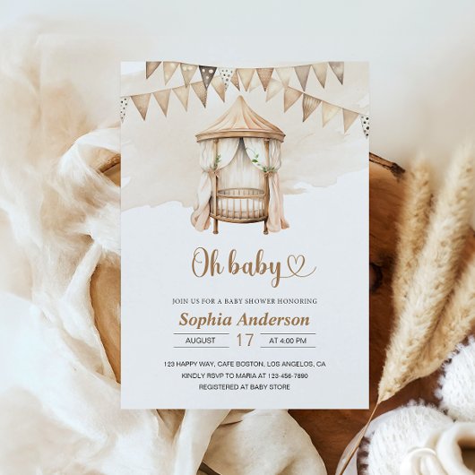Neutraal Boho Baby shower uitnodiging – Oh Baby th
