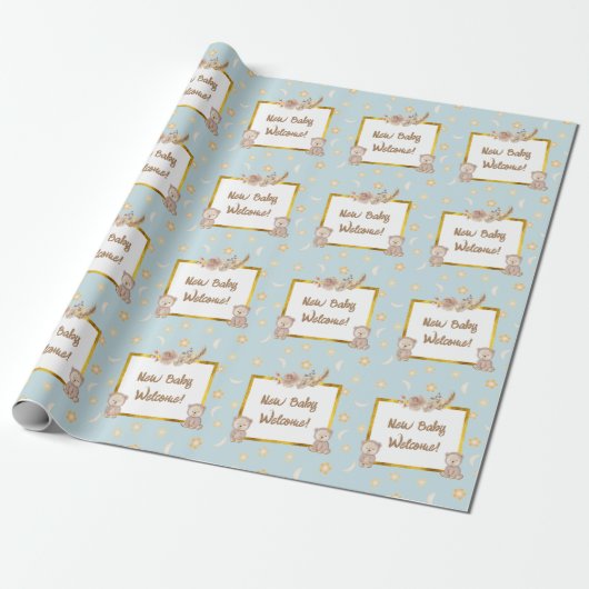 Neutraal Boho Beer Moon Baby shower Cadeaupapier (Uitgerold)