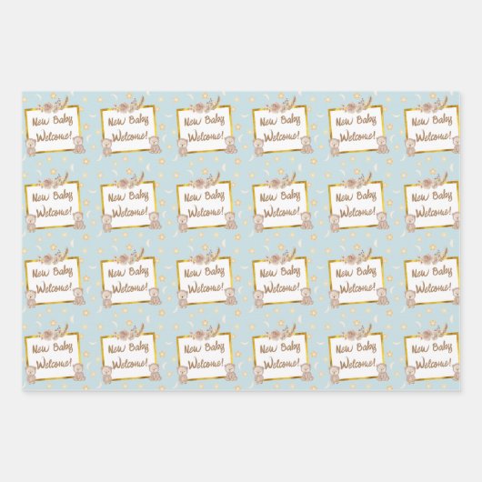 Neutraal Boho Beer Moon Baby shower Inpakpapier Vel (Voorkant 3)