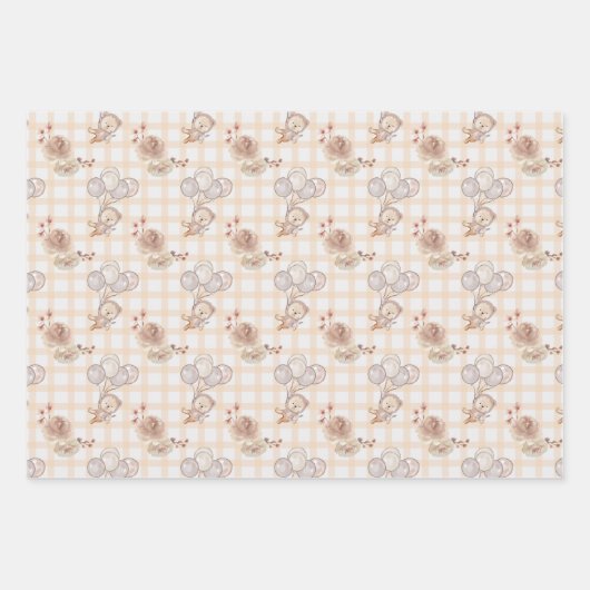 Neutraal Boho Beer Moon Baby shower Inpakpapier Vel (Voorkant 2)