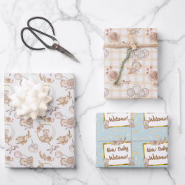 Neutraal Boho Beer Moon Baby shower Inpakpapier Vel