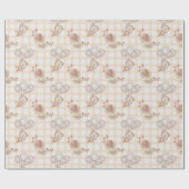 Neutraal Boho Beer Moon Gingham Baby shower Cadeaupapier (Vlak)