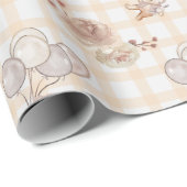 Neutraal Boho Beer Moon Gingham Baby shower Cadeaupapier (Rol Hoek)