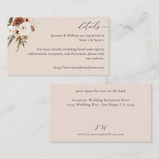 Neutraal Boho Floral - Gegevens S2-beige Informatiekaartje (Voorkant / Achterkant)