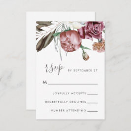 Neutraal Boho Floral Modern Script Bruiloft RSVP Kaartje