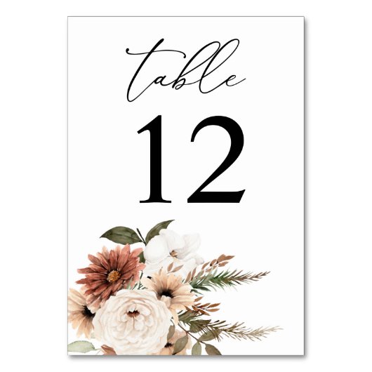 Neutraal Boho Floral Table Number Kaart (Achterkant)