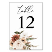 Neutraal Boho Floral Table Number Kaart (Voorkant)