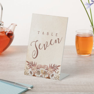 Neutraal Boho Floral Table Number Reclamebord Met Voetstuk