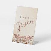 Neutraal Boho Floral Table Number Reclamebord Met Voetstuk (Voorkant)
