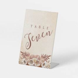 Neutraal Boho Floral Table Number Reclamebord Met Voetstuk