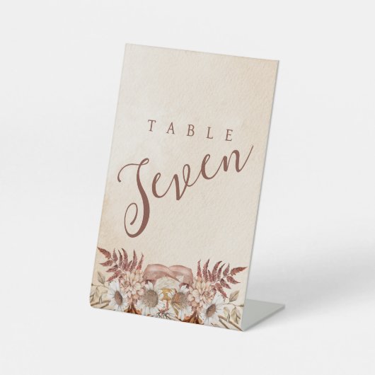 Neutraal Boho Floral Table Number Reclamebord Met Voetstuk (Voorkant)