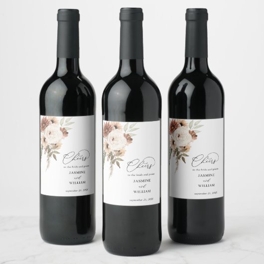 Neutraal Boho Floral Wine Label 2 Wijn Etiket (Flessen)