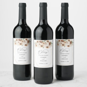 Neutraal Boho Floral Wine Label Wijn Etiket