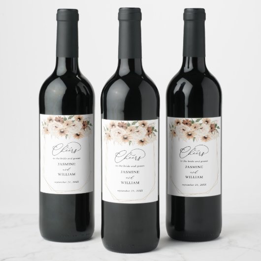 Neutraal Boho Floral Wine Label Wijn Etiket (Flessen)
