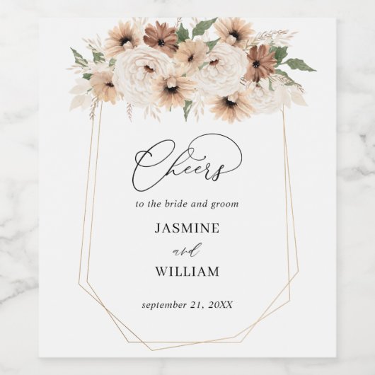 Neutraal Boho Floral Wine Label Wijn Etiket (Enkel label)