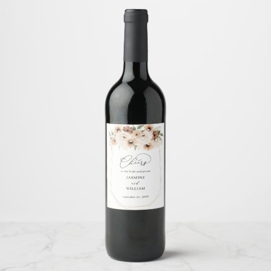 Neutraal Boho Floral Wine Label Wijn Etiket (Voorkant)