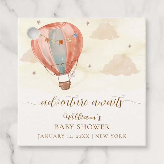 Neutraal Boho  Hete Luchtballon Baby shower Bedankjes Labels (Voorkant)