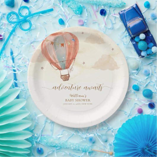 Neutraal Boho  Hete Luchtballon Baby shower Papieren Bordje (Feest)